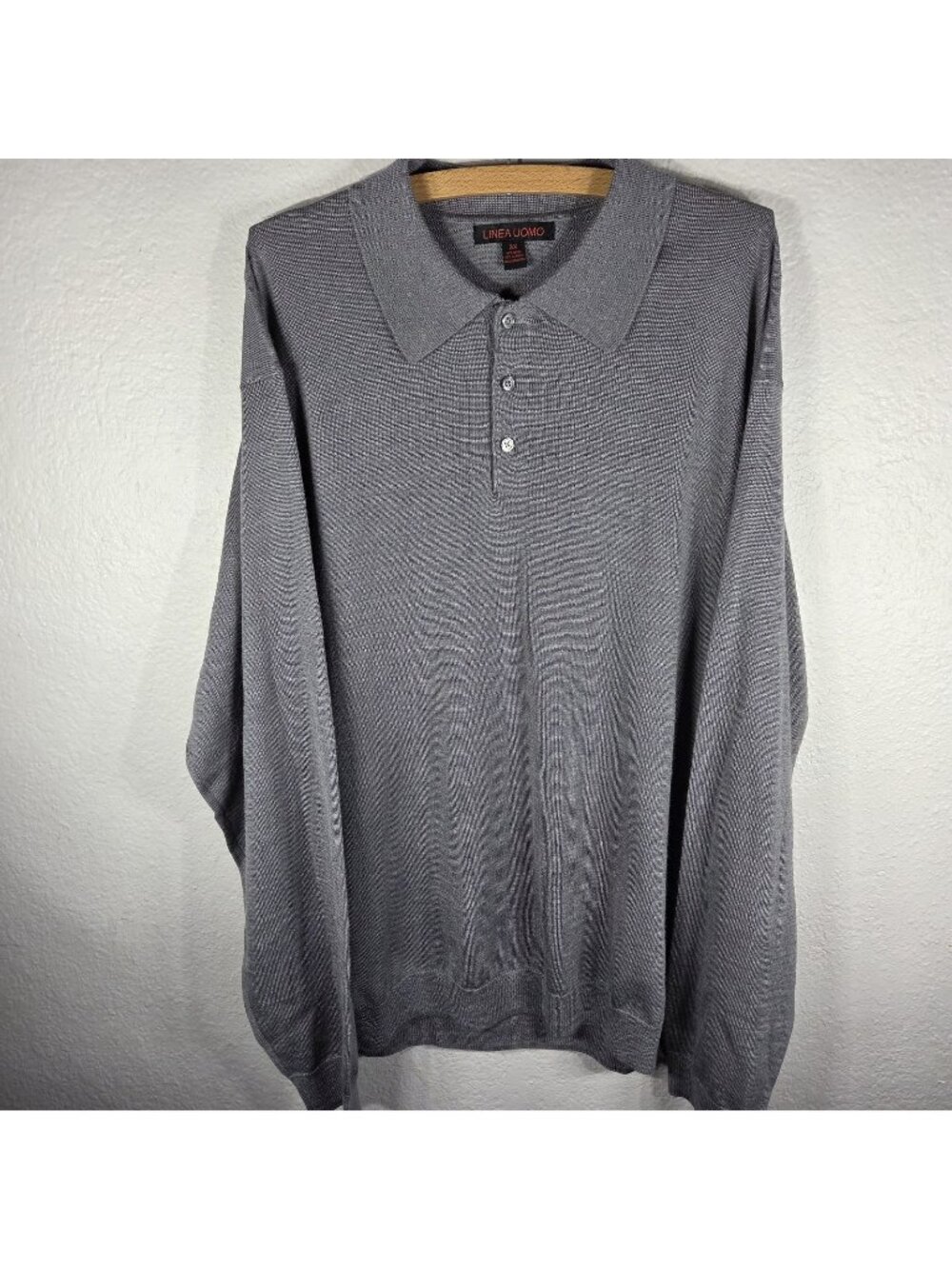 Linea Uomo Italian Gray Wool Blend Collared Sweater Plus Size 3X Pullover